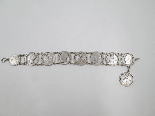 Pulsera mujer monedas españolas Alfonso XII-XIII y Segunda República. Plata. 1940