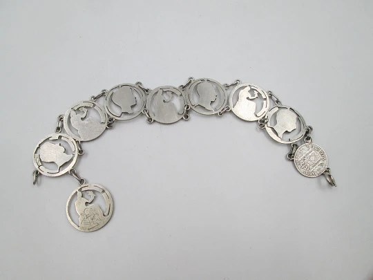 Pulsera mujer monedas españolas Alfonso XII-XIII y Segunda República. Plata. 1940