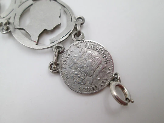 Pulsera mujer monedas españolas Alfonso XII-XIII y Segunda República. Plata. 1940