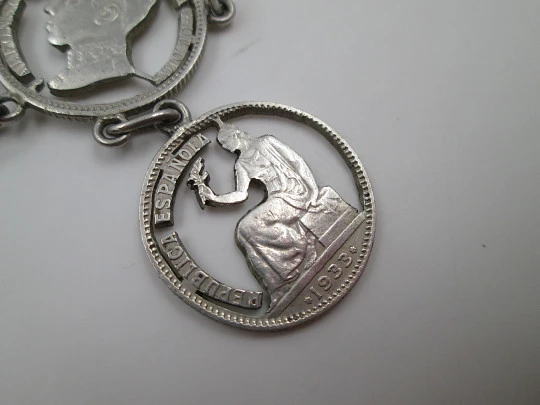 Pulsera mujer monedas españolas Alfonso XII-XIII y Segunda República. Plata. 1940