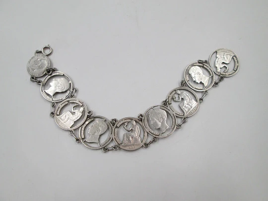 Pulsera mujer monedas españolas Alfonso XII-XIII y Segunda República. Plata. 1940