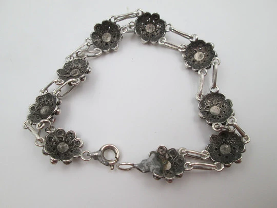 Pulsera mujer plata de ley 925. Botones charros calados. 1980. España