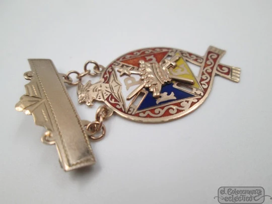 Pythian Sisters / Knights of Pythias badge. 14k gold and enamel. 1920's