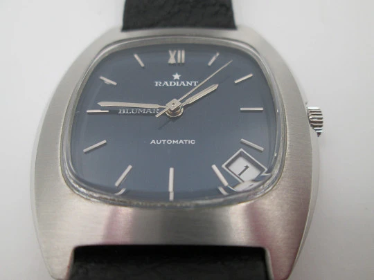 Radiant Blumar. Stainless steel. Automatic. 1970's. Calendar. Strap