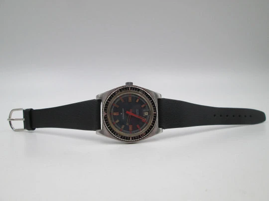 Radiant Dynamic Diver. Stainless steel. Automatic. Calendar. Leather strap. 1970's