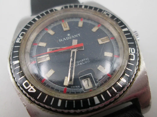 Radiant Dynamic Diver. Stainless steel. Automatic. Calendar. Leather strap. 1970's