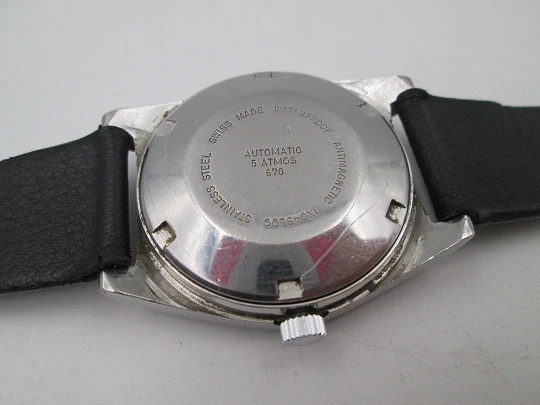 Radiant Dynamic Diver. Stainless steel. Automatic. Calendar. Leather strap. 1970's