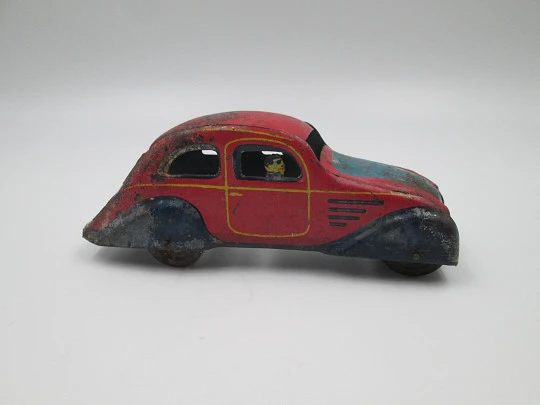 Rai drag car with driver. Colours lithographed tinplate. Paya Toys. Spain (Ibi). 1930's