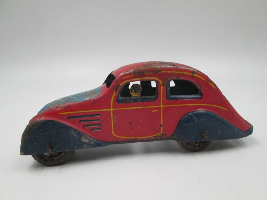 Rai drag car with driver. Colours lithographed tinplate. Paya Toys. Spain (Ibi). 1930's
