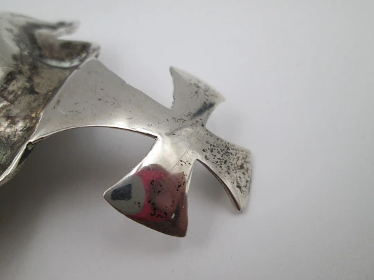 Rare Baptism shell with templar cross on top. 925 sterling silver. Hallmarks. Spain. 1970s