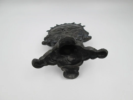 Rare figurative knife holder for table service. Double-faced child figure. Pewter. 1880's