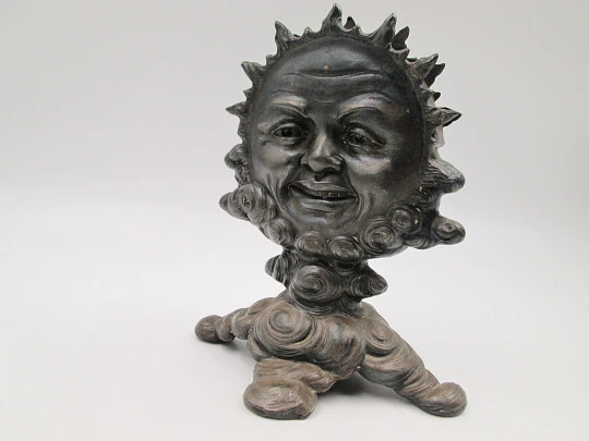Rare figurative knife holder for table service. Double-faced child figure. Pewter. 1880's