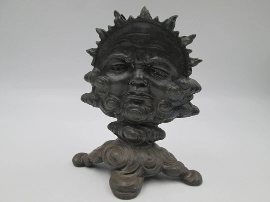 Rare figurative knife holder for table service. Double-faced child figure. Pewter. 1880's