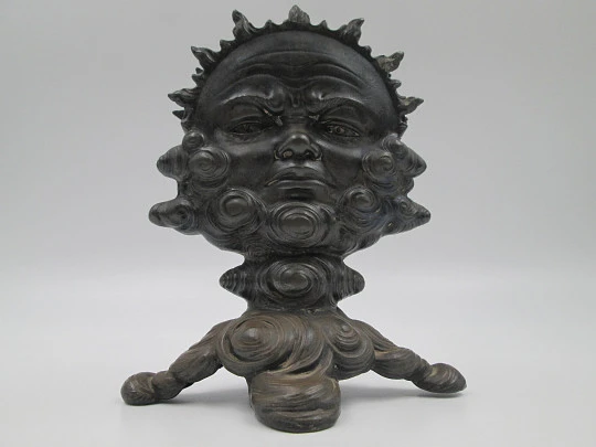 Rare figurative knife holder for table service. Double-faced child figure. Pewter. 1880's