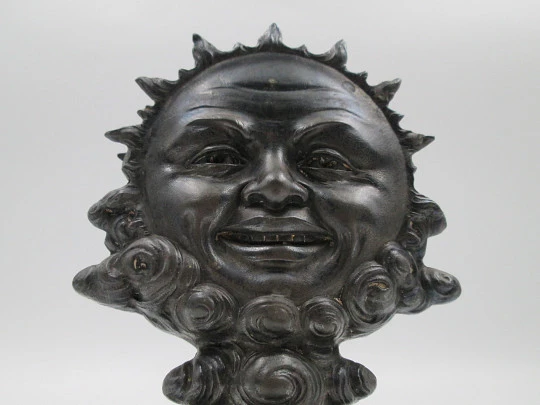 Rare figurative knife holder for table service. Double-faced child figure. Pewter. 1880's