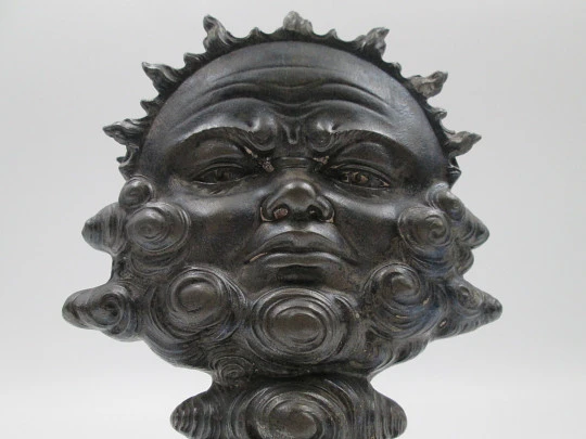 Rare figurative knife holder for table service. Double-faced child figure. Pewter. 1880's