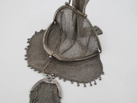 Mesh Bag With Purse Handle And Ribbon Sterling Silver El