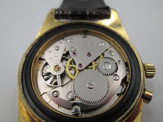 Rare Minu Stop. Gold plated case & stainless steel. Leather strap