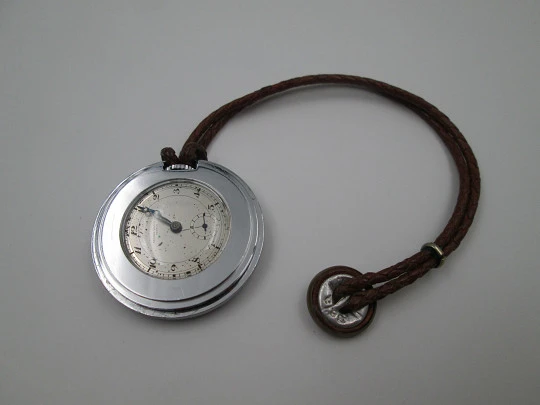 Rare Record pendant watch. Stainless steel. Small seconds hand. Manual wind. 1940's