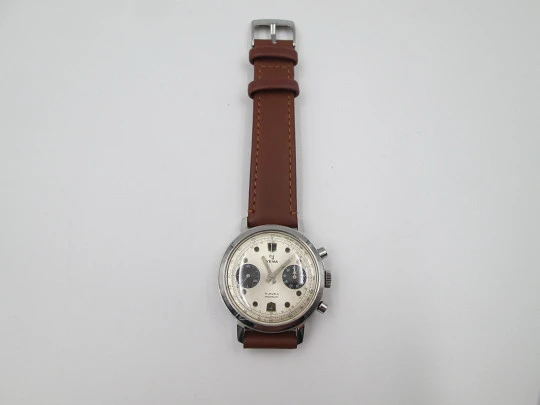 Rare Yema Panda men's chronograph. Stainless steel. Manual wind. France. 1960's