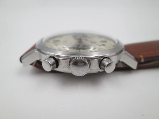 Rare Yema Panda men's chronograph. Stainless steel. Manual wind. France. 1960's