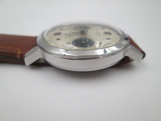 Rare Yema Panda men's chronograph. Stainless steel. Manual wind. France. 1960's