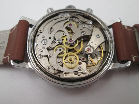 Rare Yema Panda men's chronograph. Stainless steel. Manual wind. France. 1960's