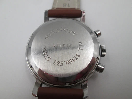 Rare Yema Panda men's chronograph. Stainless steel. Manual wind. France. 1960's