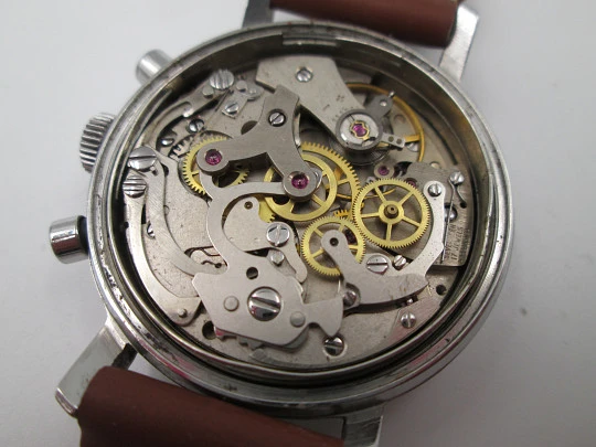 Rare Yema Panda men's chronograph. Stainless steel. Manual wind. France. 1960's