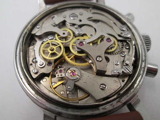 Rare Yema Panda men's chronograph. Stainless steel. Manual wind. France. 1960's