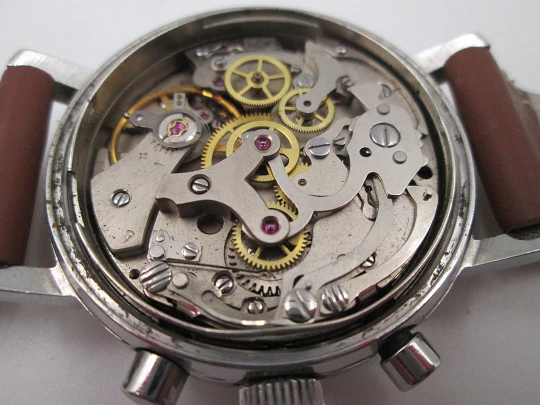 Rare Yema Panda men's chronograph. Stainless steel. Manual wind. France. 1960's