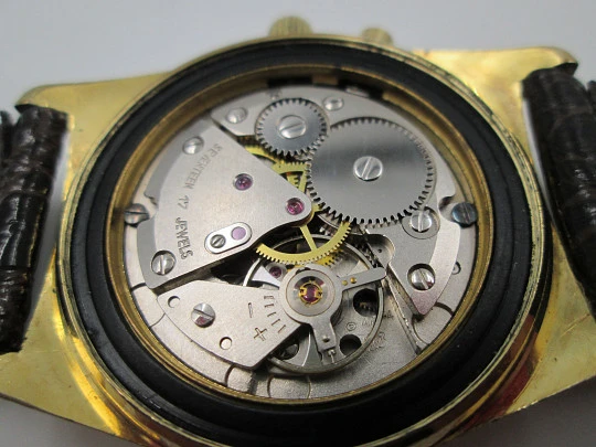 Raro reloj Minu Stop. Chapado oro y acero. Correa piel. Cuerda