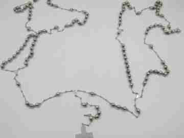 Raro rosario doble de plata de ley. Cuentas de bolas y cruz. Años 60