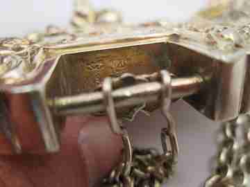 Rattle necklace. Vermeil sterling silver. Bells and relief engravings. Chain. 1970