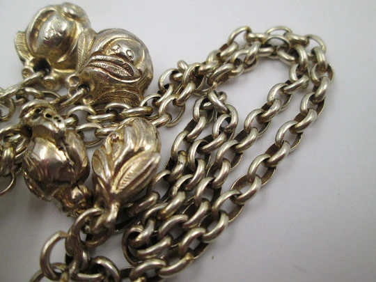 Rattle necklace. Vermeil sterling silver. Bells and relief engravings. Chain. 1970