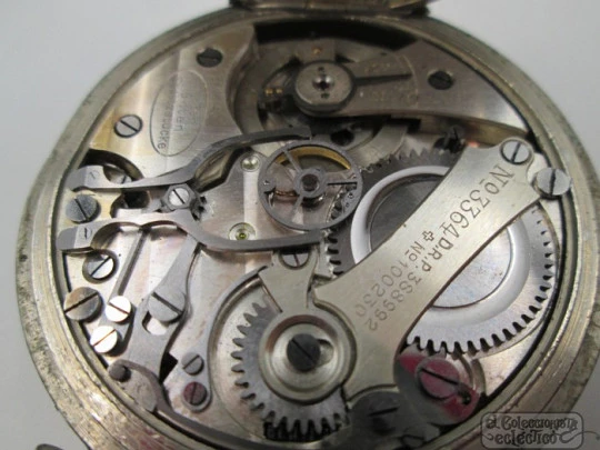 Rattrapante sports stopwatch. Nickel-plated metal. Manual winding. 1920's
