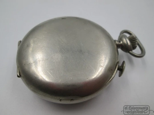 Rattrapante sports stopwatch. Nickel-plated metal. Manual winding. 1920's