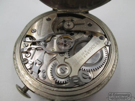 Rattrapante sports stopwatch. Nickel-plated metal. Manual winding. 1920's