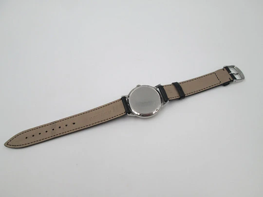 Record Geneve. Stainless steel. Manual wind. Leather strap. 1960's. Swiss