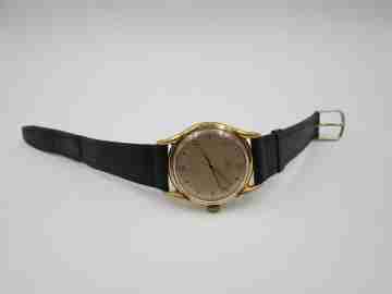 Record. Manual wind. 1960's. Steel & gold plated. Swiss. Leather strap