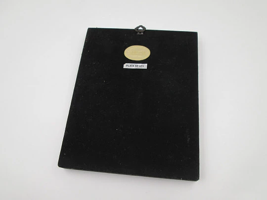 Rectangular byzantine icon Christ Pantocrator. Sterling silver. Wooden frame. Italy. 1980's