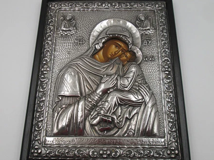 Byzantine Icon Virgin With Child Sterling Silver 1980s | El