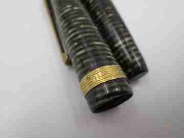 Regia Super fountain pen. Fluted celluloid & gold plated details. 14k gold nib. 1950's
