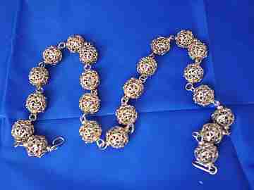 Regional jewelry necklace. 925 sterling silver vermeil. Balls. 1970's