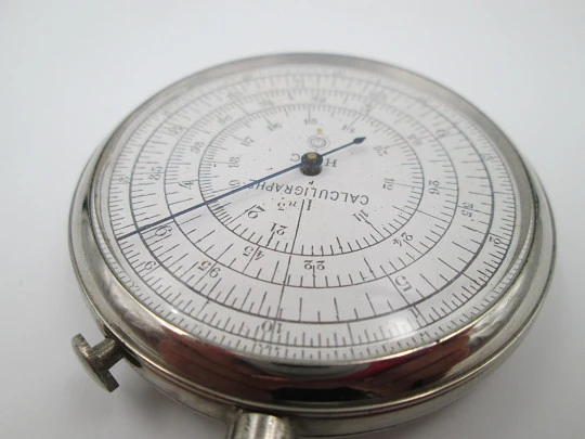 Regla cálculo giratoria circular Calculigraphe. HC Paris. Metal. 1900