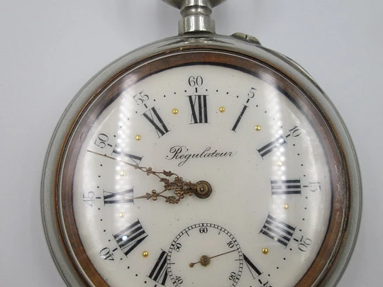 Règulateur. White metal. Porcelain dial. Stem-wind. 1920's. Open-face