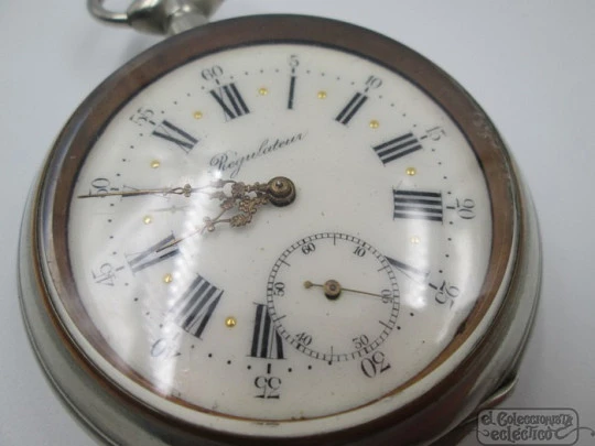 Règulateur. White metal. Porcelain dial. Stem-wind. 1920's. Open-face