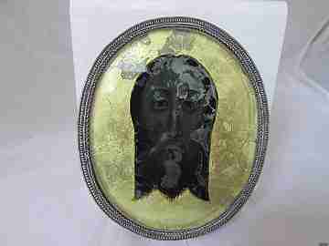Relicario plata de ley. Siglo XIX. Santa Faz. Vidrio negro y pan de oro