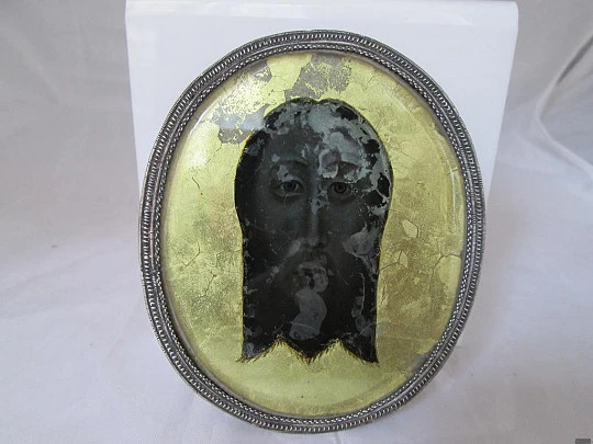 Reliquary. Holy Face. Silver. 19th century. Black glass. Gold leaf