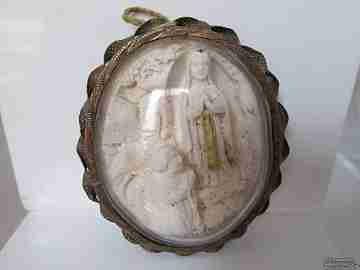 Reliquary. Plaster and golden metal. 1940's. Our Lady of Lourdes
